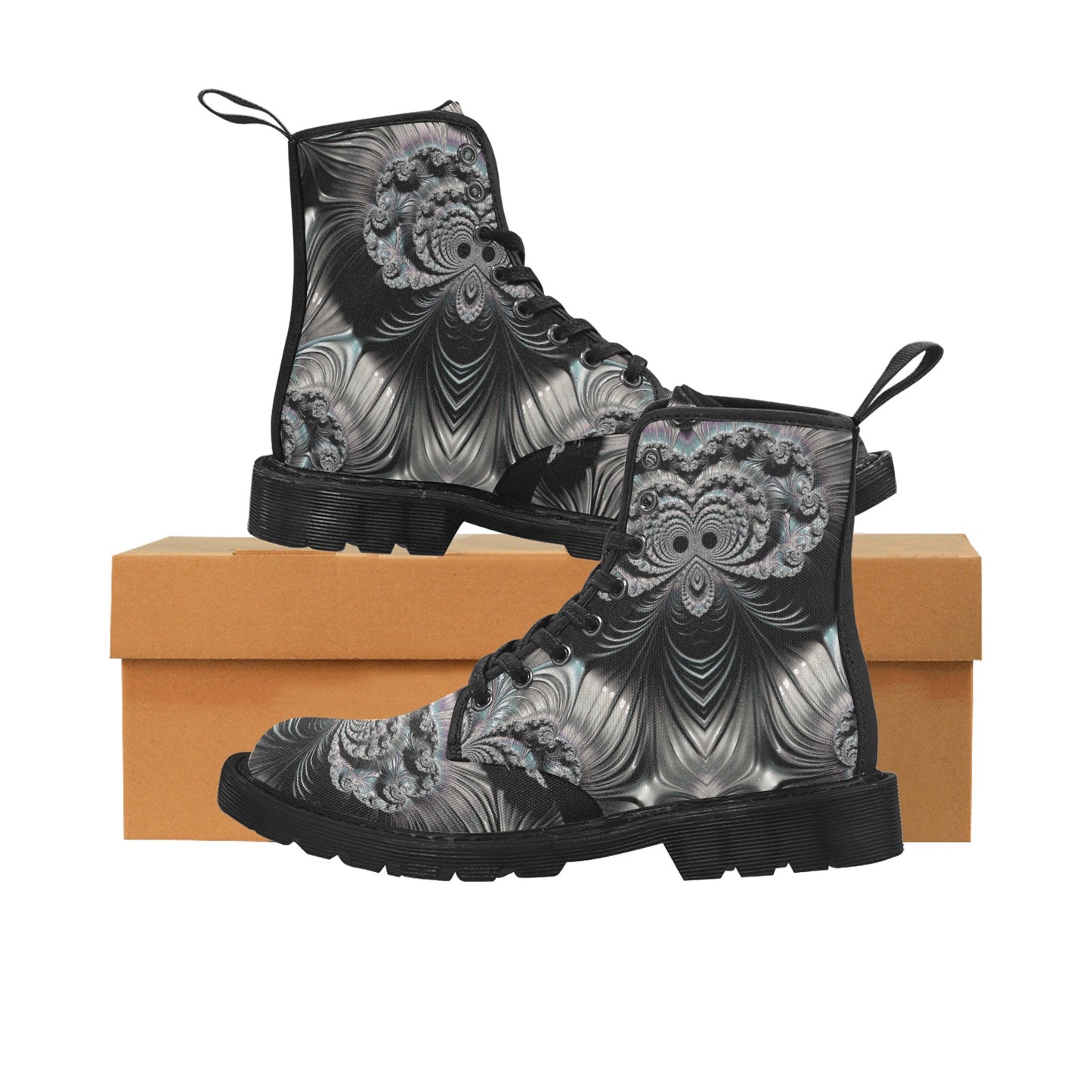 Men's Lace Up Canvas Boots (Model1203H)(Black)