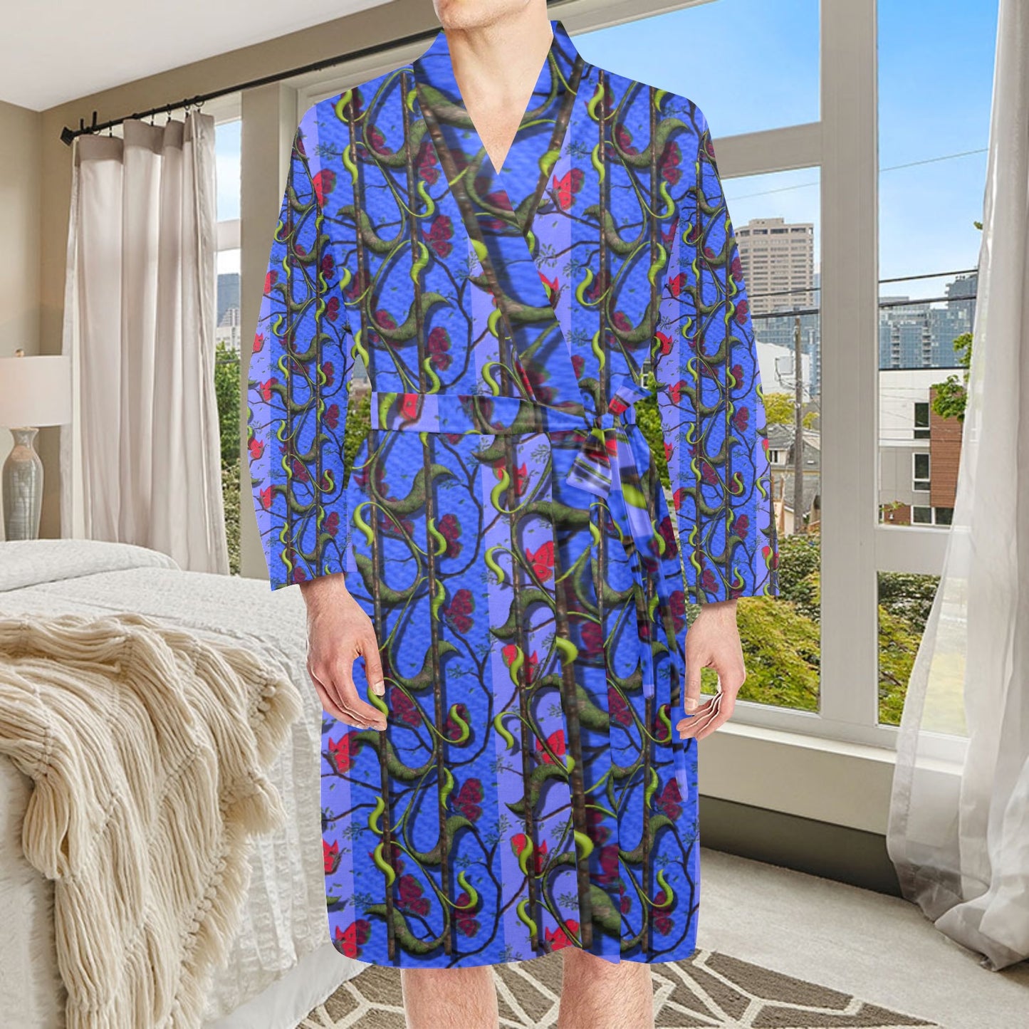 Men's Long Sleeve Belted Night Robe (H56)